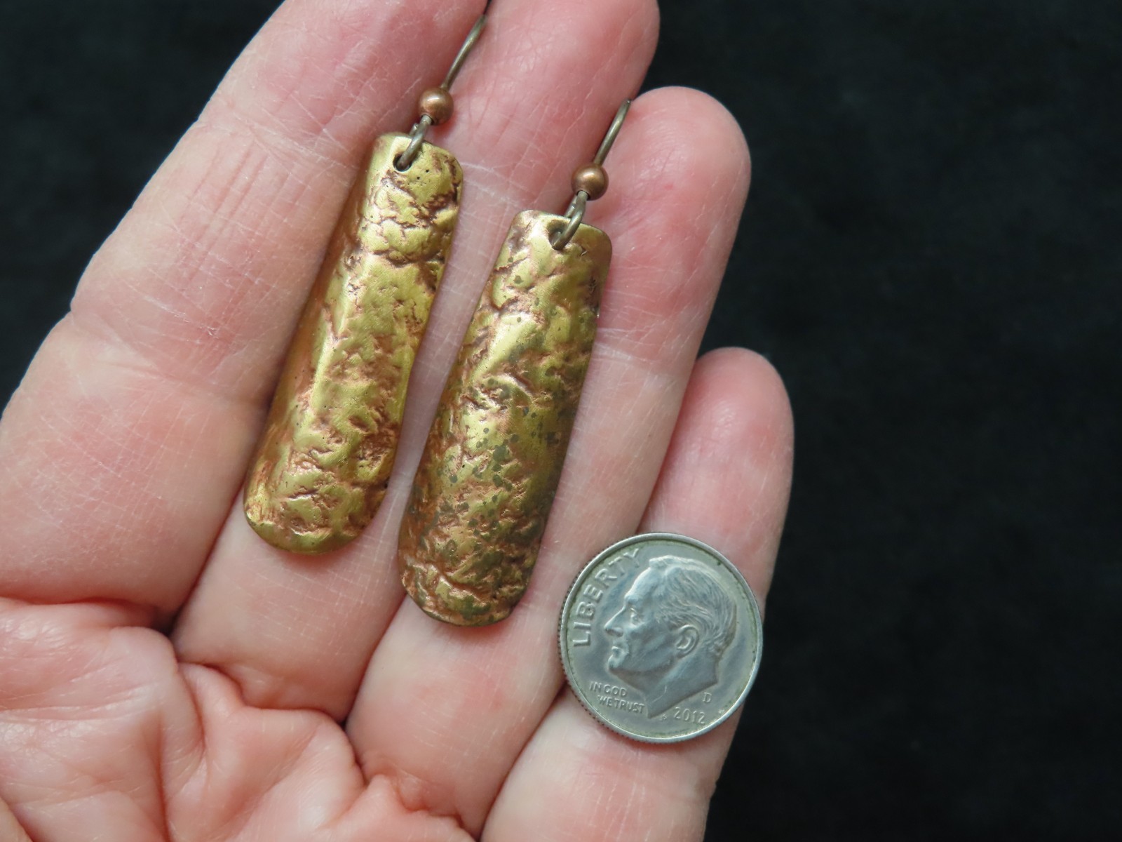 Vintage Bronze Tone Dangle Pierced Metal Earrings