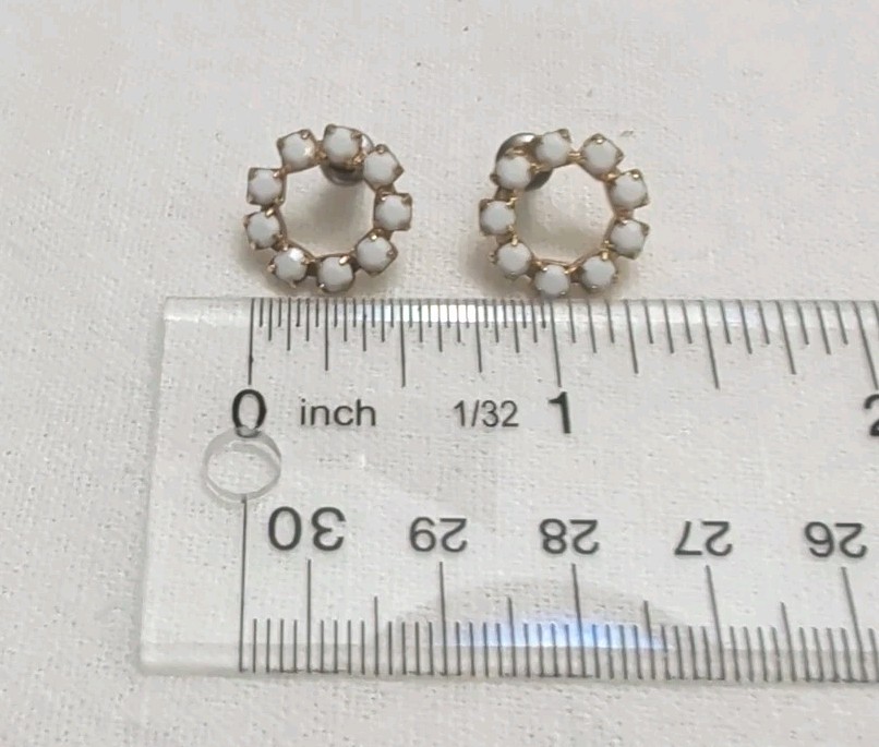 Vtg White Stone Circle Post Pierced Earrings MCM 1950s Dainty Petite Classic