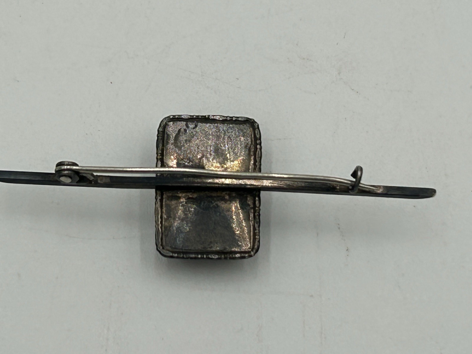925 Sterling Silver Vintage Large Cushion Cut Amethyst Bar Pin Brooch