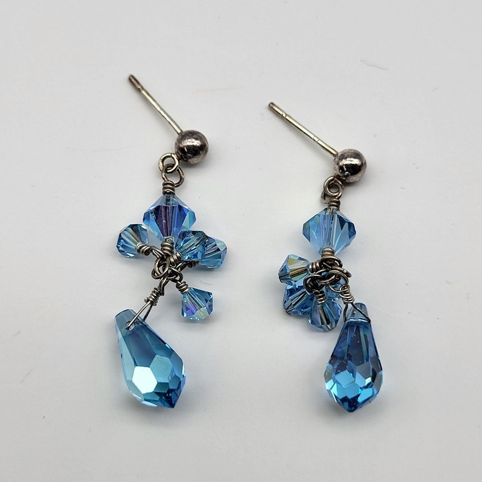 Beautiful Sterling Silver Blue Crystal Necklace Earrings Set Flamboyant Sexy