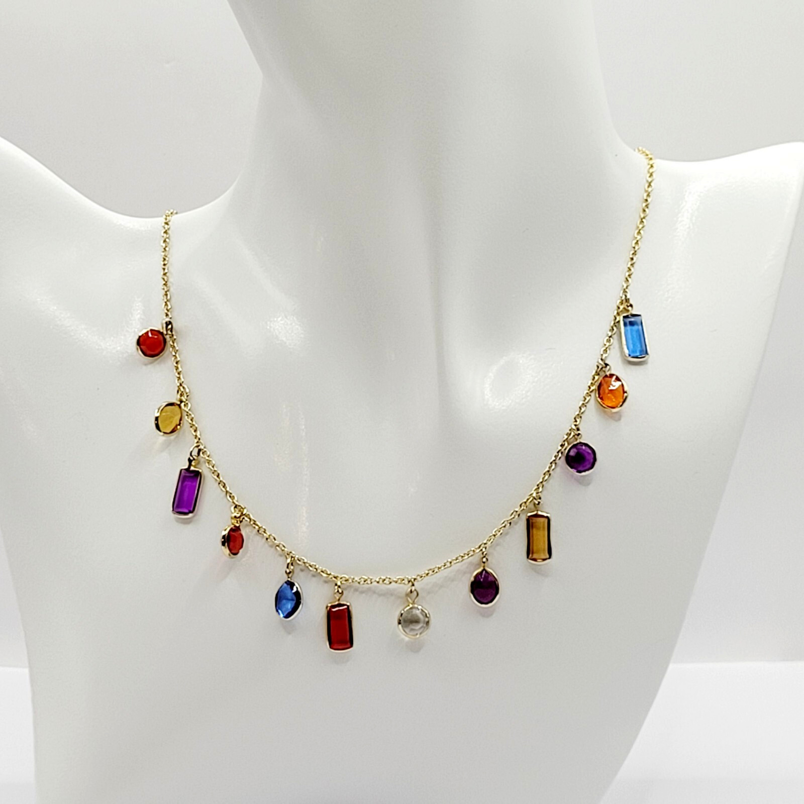 Rainbow Colors Acrylic Charm Station Bead Gold Tone Vintage 1980s Necklace Korea