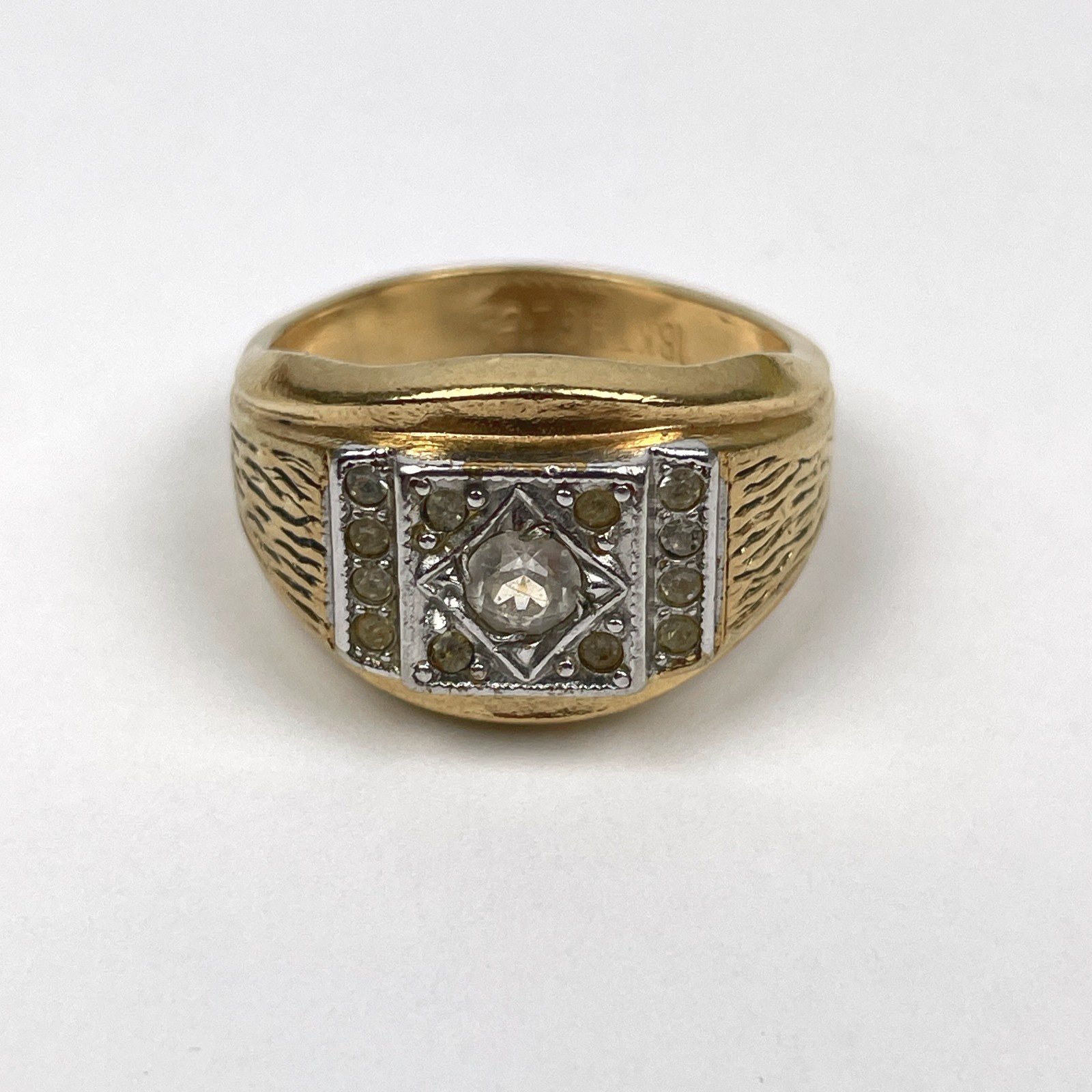 VTG MCM Men Signet Ring 18K HGE Textured Bark Two Tone Sz 10 3/4 Costume