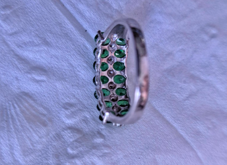 Vintage Signed Karis Sterling Silver Double Row Green Oval Stone Size 8 Ring