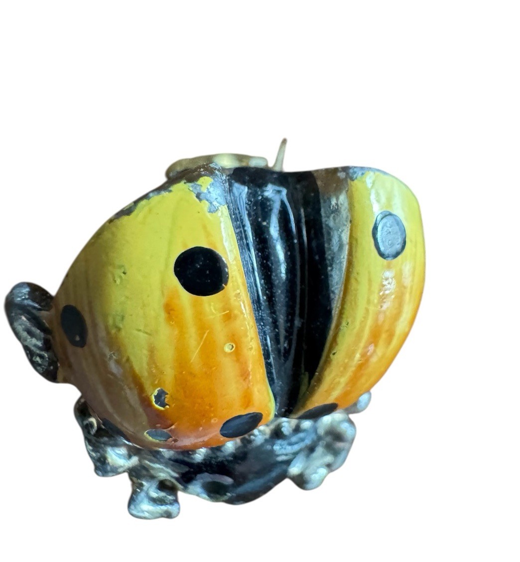 Set of 2 Vintage Small Silver Tone Ladybug Brooch Pins, Almost 1 Inch, Fair Cond