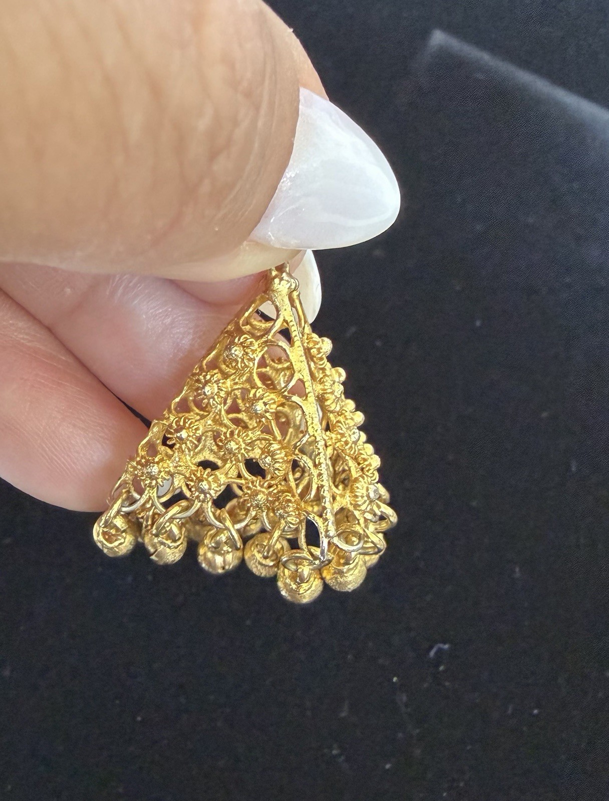 Gold Tone Filigree Dangle Pendant Boho Ethnic Tribal Charm w/ Bead Fringe