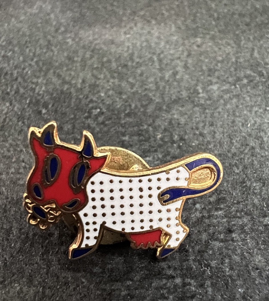 Red White Blue Enamel Cow Pin Vintage Style Patriotic Farm Animal Brooch