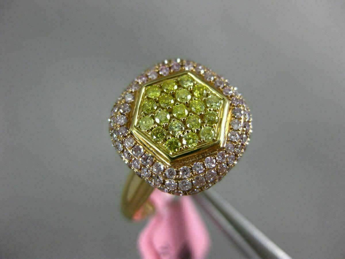 ESTATE WIDE .86CT PINK & FANCY YELLOW DIAMOND 18K ROSE GOLD SQUARE CLUSTER RING
