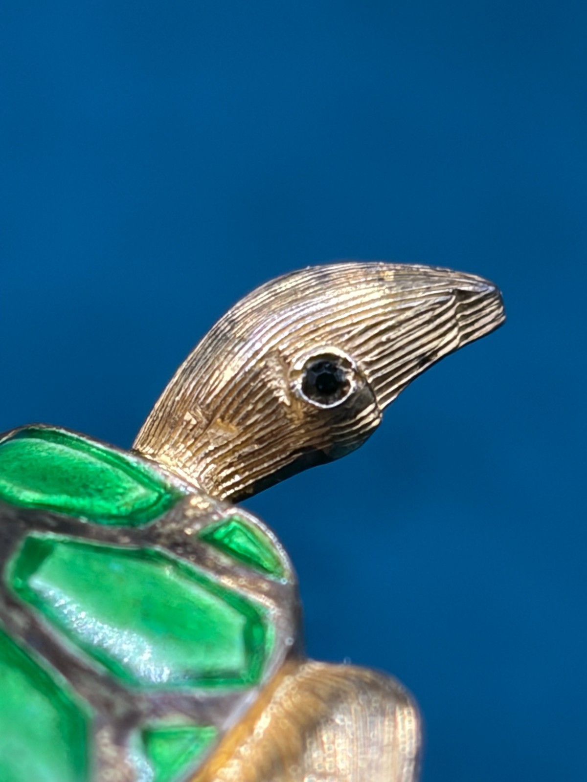 Vintage Sterling Silver Enamel Turtle Brooch Pin Stone Eyes Germany 2″