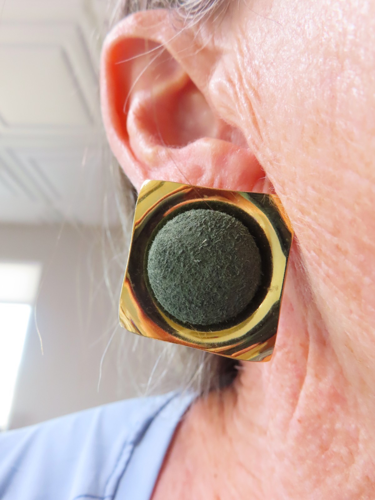 Vintage 1980’s Green Ultrasuede Domed Pierced Earrings