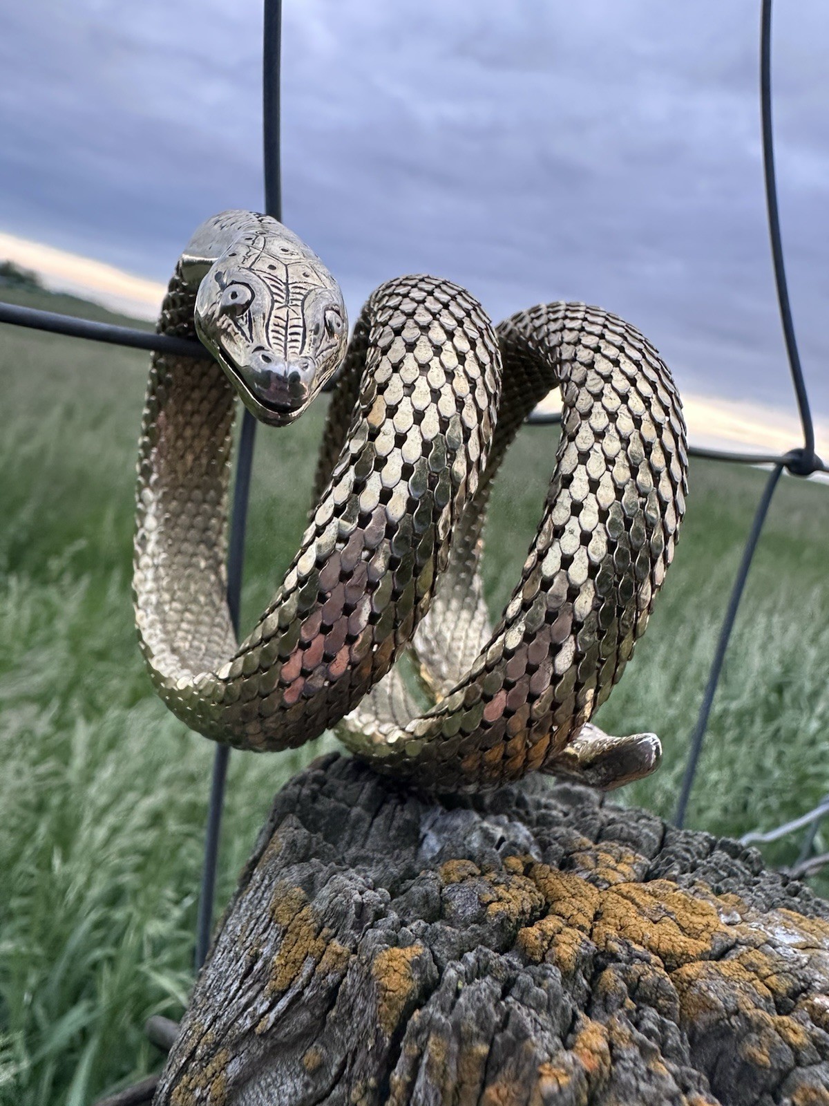 Gold Tone Whiting & Davis Mesh Snake 3 Ring Adjustable Bracelet