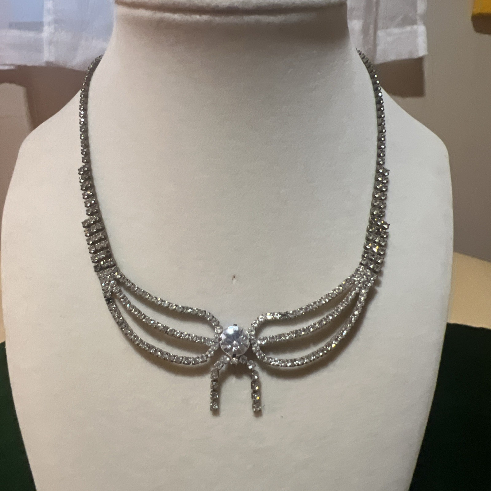 Vtg AB Rhinestone 15-17” Inch Choker Bib Tennis Necklace