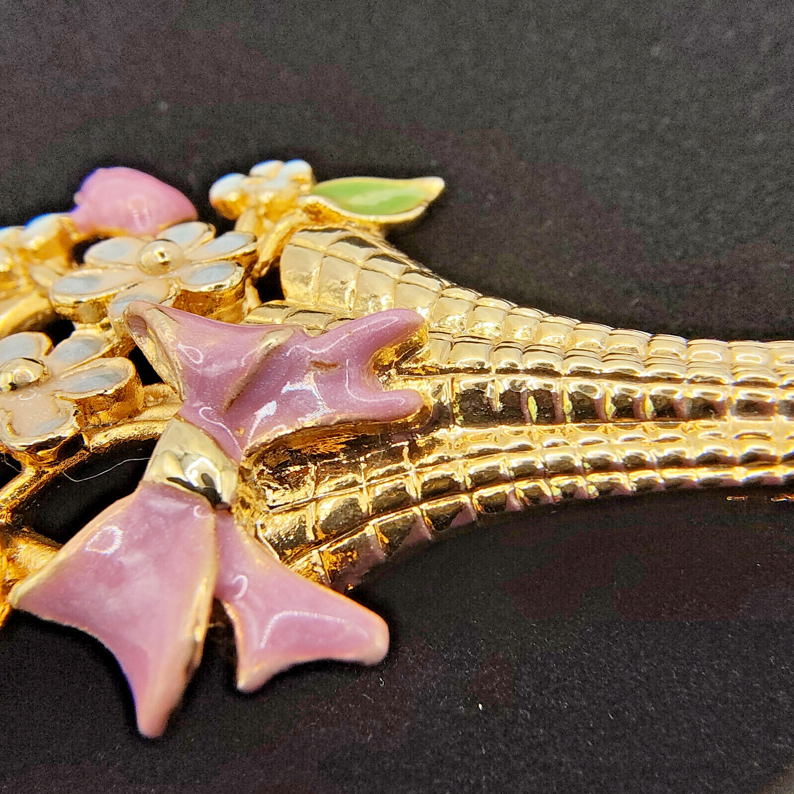 Vintage Flower Basket Brooch Pin Colorful Enamel Gold Tone Cottagecore