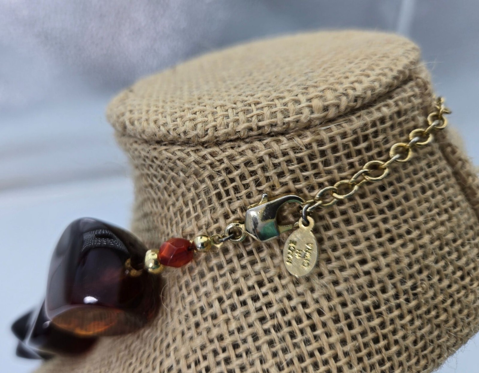 VTG Robert Rose Signed Chunky Faux Amber Bead Necklace Old Money