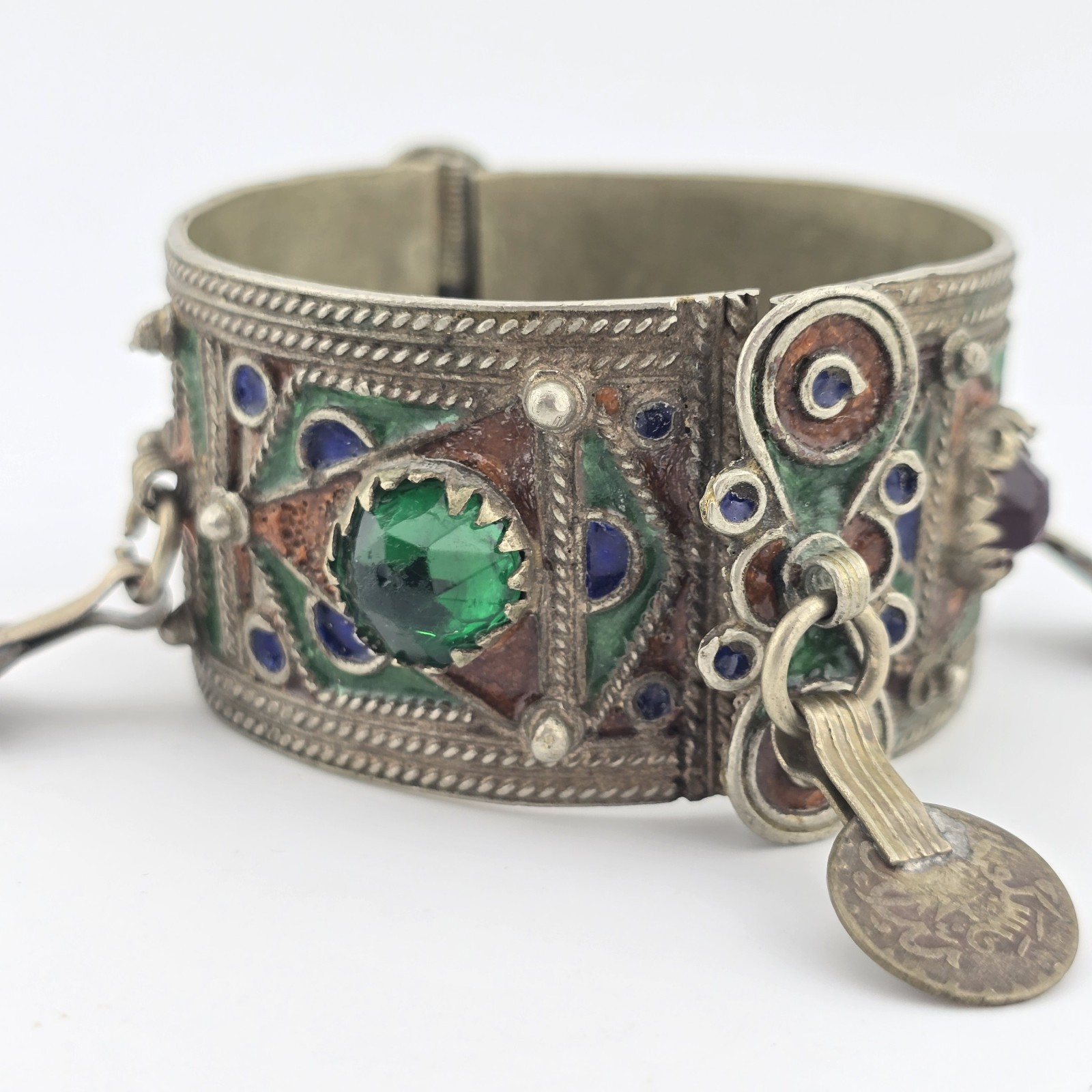 Vintage Berber Moroccan Style Enamel Cuff Bracelet Ethnic Tribal Coin Bangle