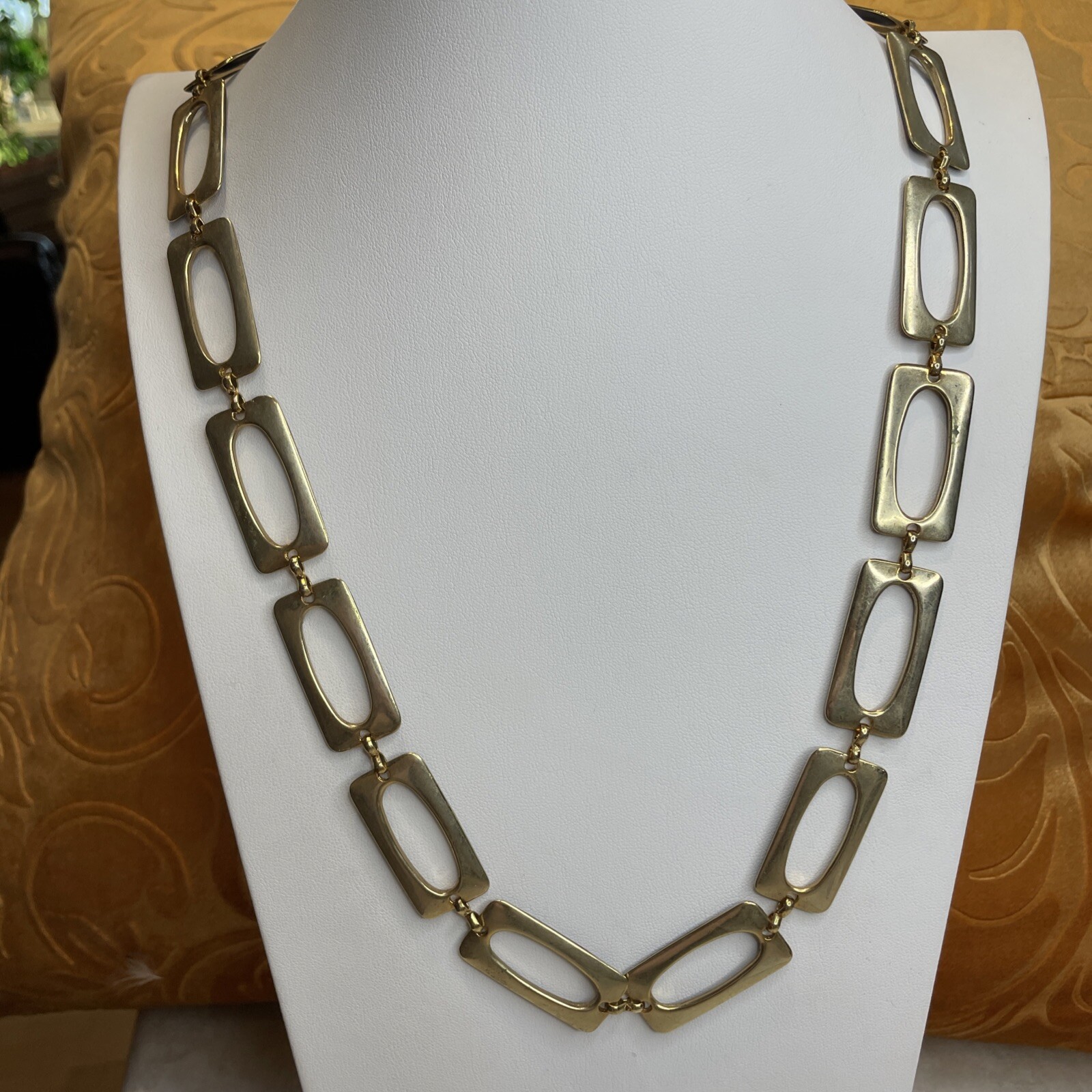Vintage Faux Tortoiseshell Open Lozenge Gold Tone Belt Necklace