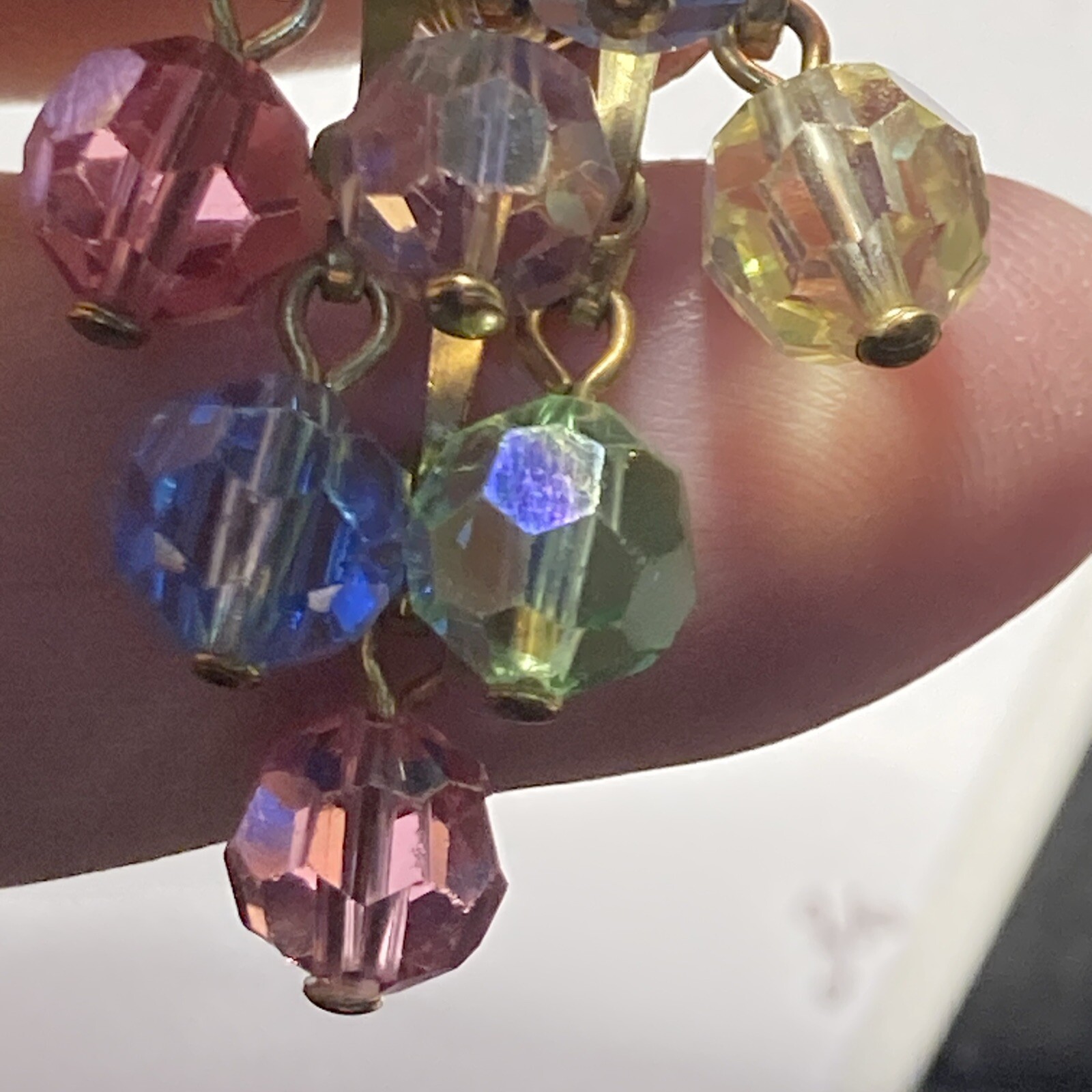 Gold Tone faceted strung beads Pastel Fruit Salad Brooch Pin PENDANT dangle 3-D