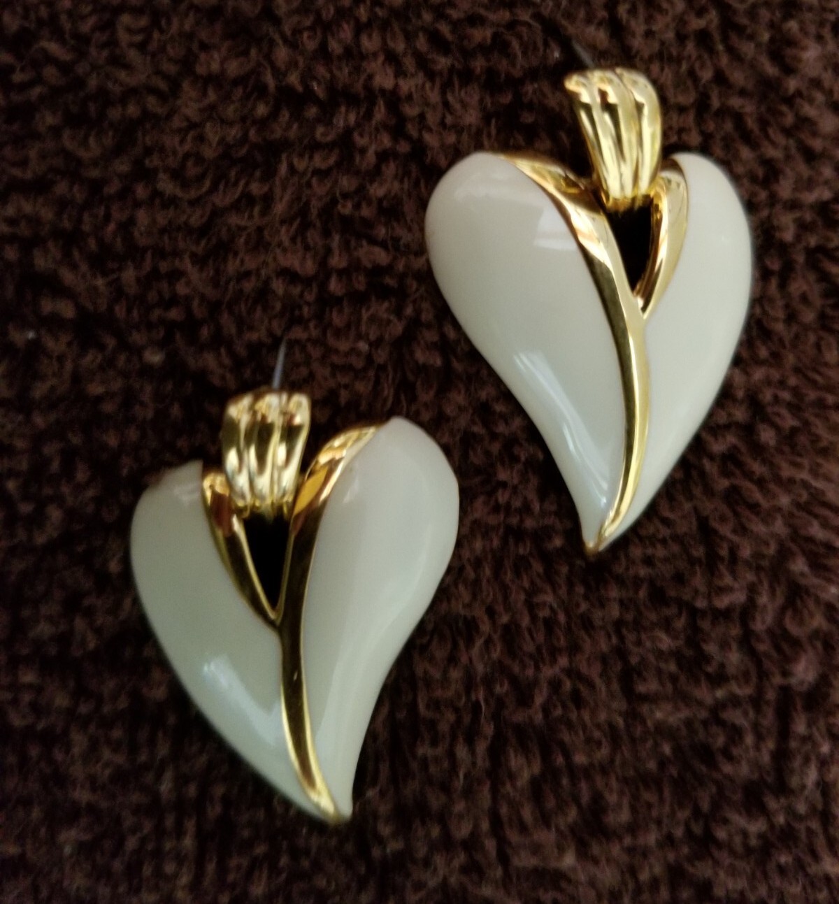 Vintage Ivory and Gold Enamel Retro Stud Earrings Signed JS