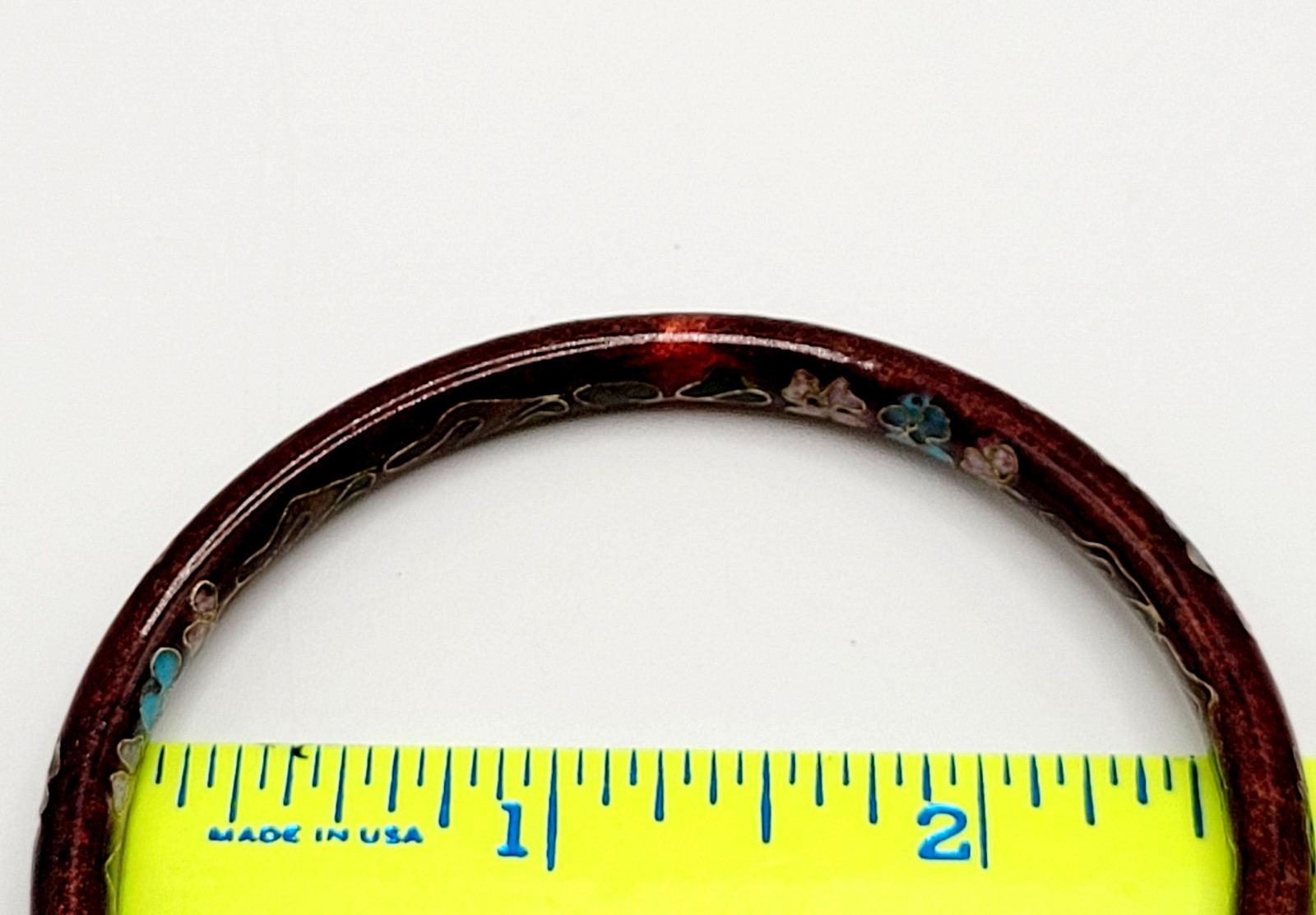 Cloisonné Deep Red Enamel Floral Hand Painted Asian Inspired Bangle Bracelet