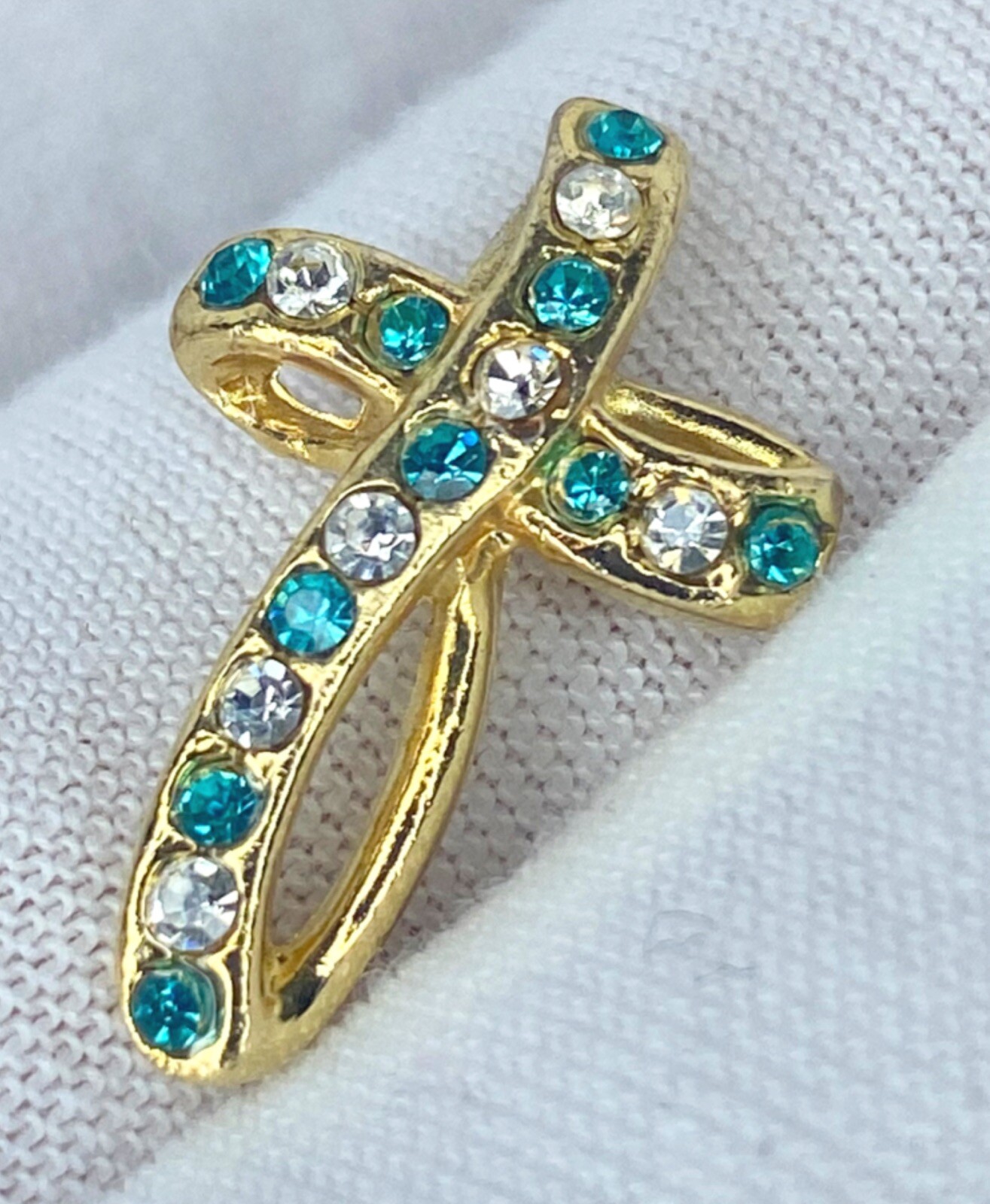 Vintage Cross Pendant May Emerald Layered 18kt Layered Gold Austrian Crystal