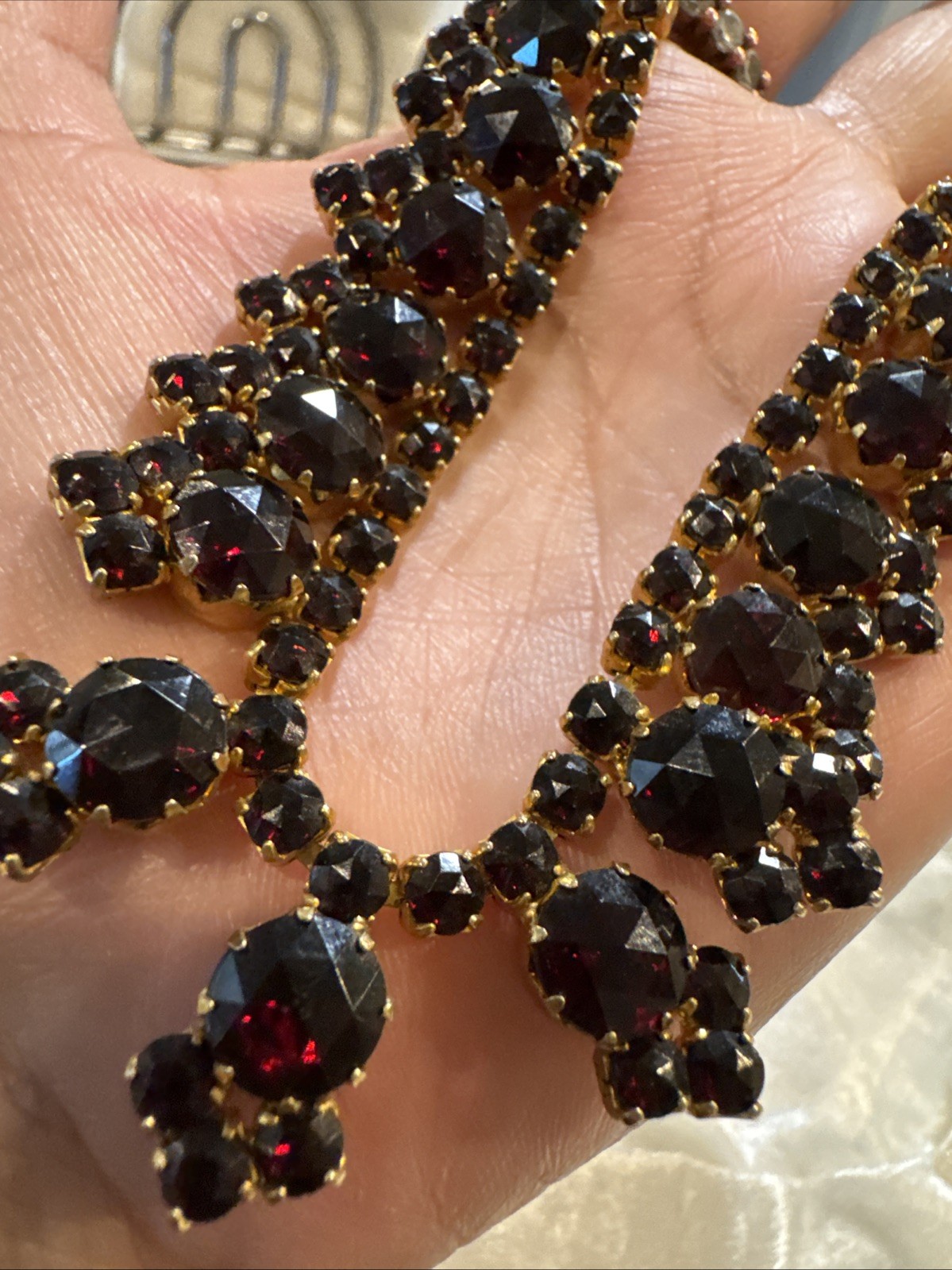 vintage gilt metal garnet necklace
