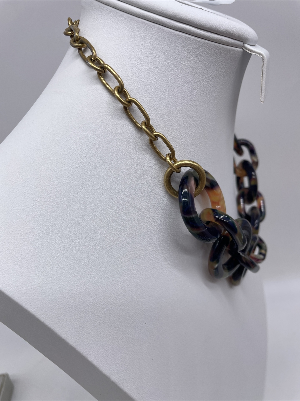 J Crew Necklace Chain Link Chunky Pearlized Tortoise Shell Acrylic Jewelry 20”