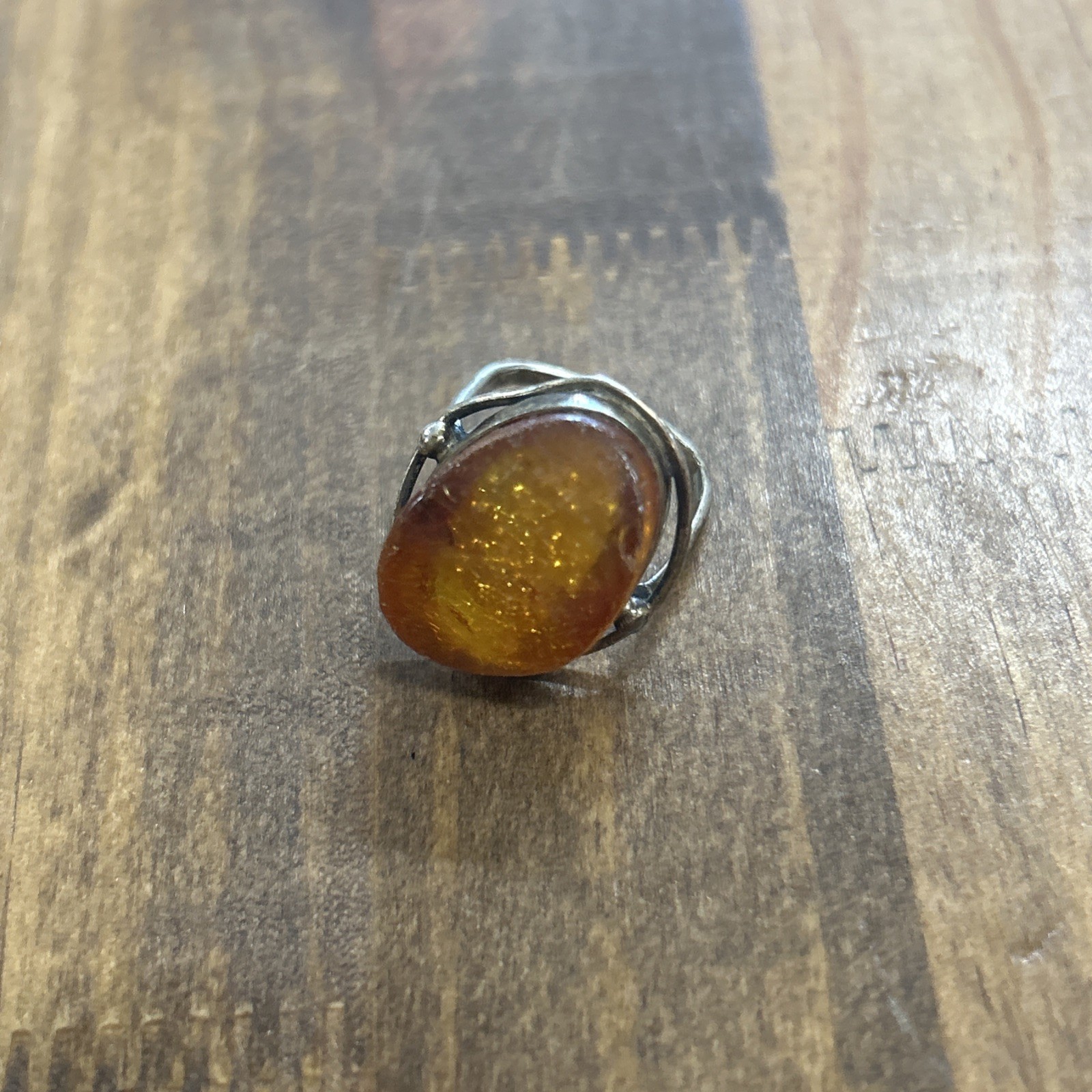 Antique 9 Karat Gold Amber Ring Size 6.25 3.95 Grams