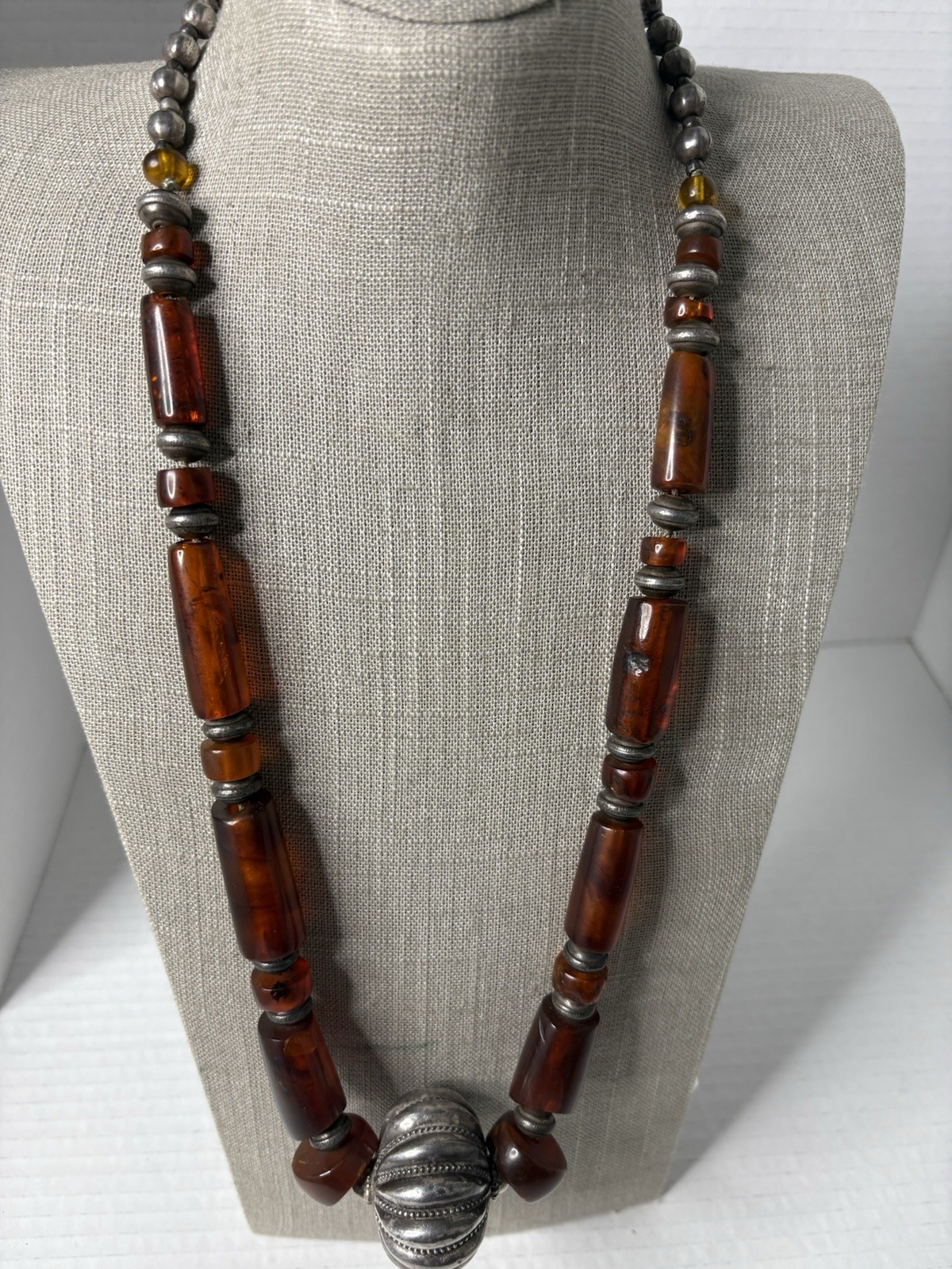 vintage Statement Necklace sterling silver 925 Sign Artisan Large Amber Runway