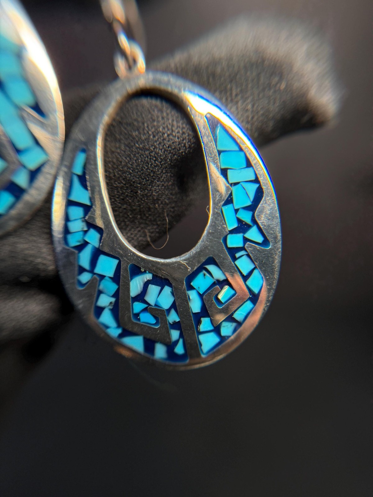 Taxco Sterling Silver Turquoise Chip Inlay Dangle Earrings TC-29