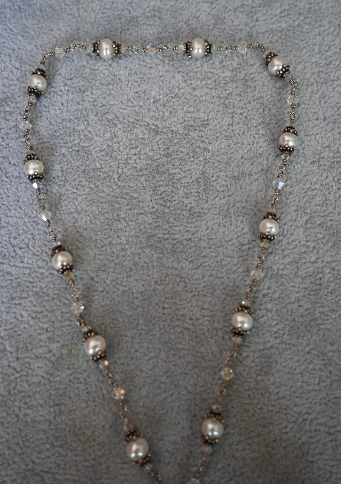 Sterling Silver Moonstone Pearl & Crystal Necklace 22 inches -Elegant!