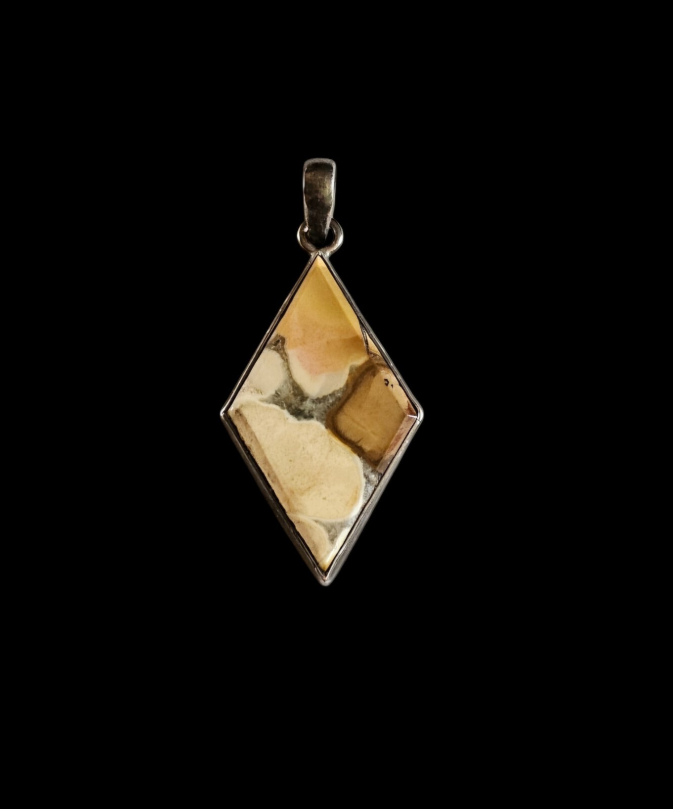 Vintage Agate Gem Stone MCM Geometric 925 Sterling Silver Pendant 9g