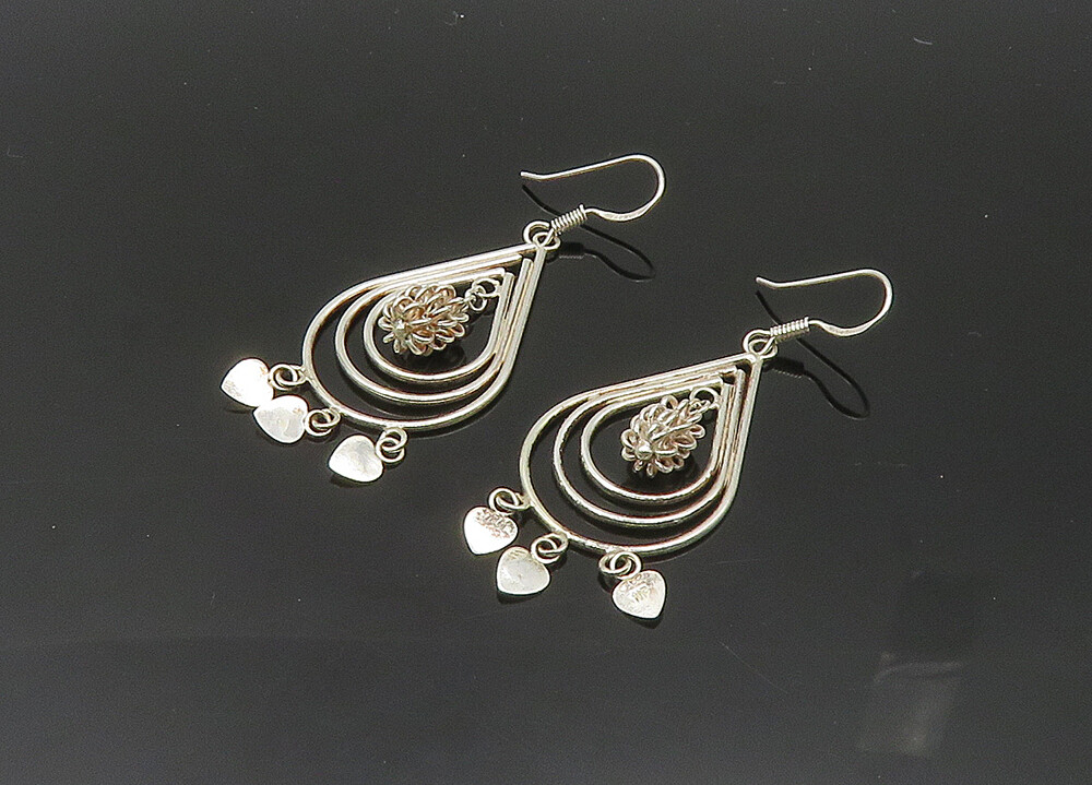 925 Sterling Silver Vintage Shiny Open Tear Drop Dangle Earrings EG10121