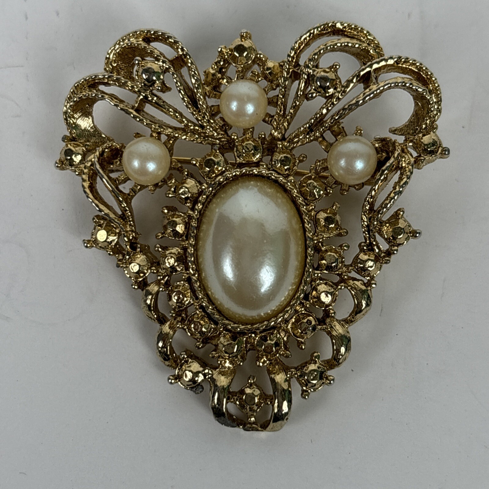 Gold Color Faux Pearl Cabochon Center Brooch Accent Pearls Gold Color Accents