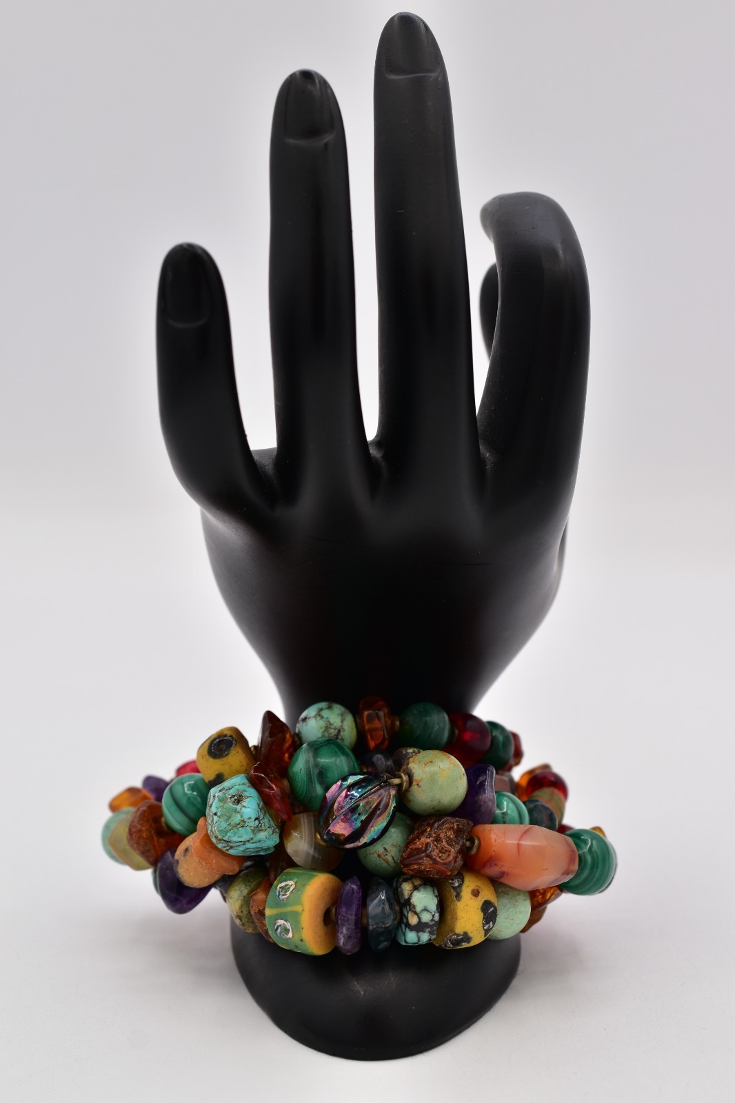 Vintage Multi Strand Stone Bead Bracelet Boho Chunky Mixed Gemstone 8″ BinBR