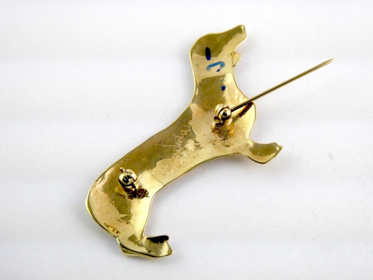 Courtney Peterson Gold Plated Metal Dachshund Dog Pin Brooch 2 3/8 Inches