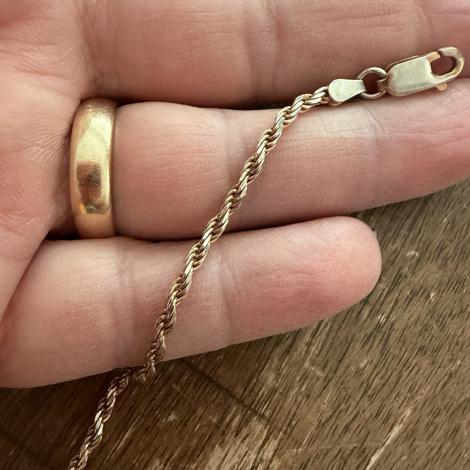 Vtg Sterling Silver Gold-tone Rope Chain Bracelet 7.25” Lobster Claw Clasp VGC