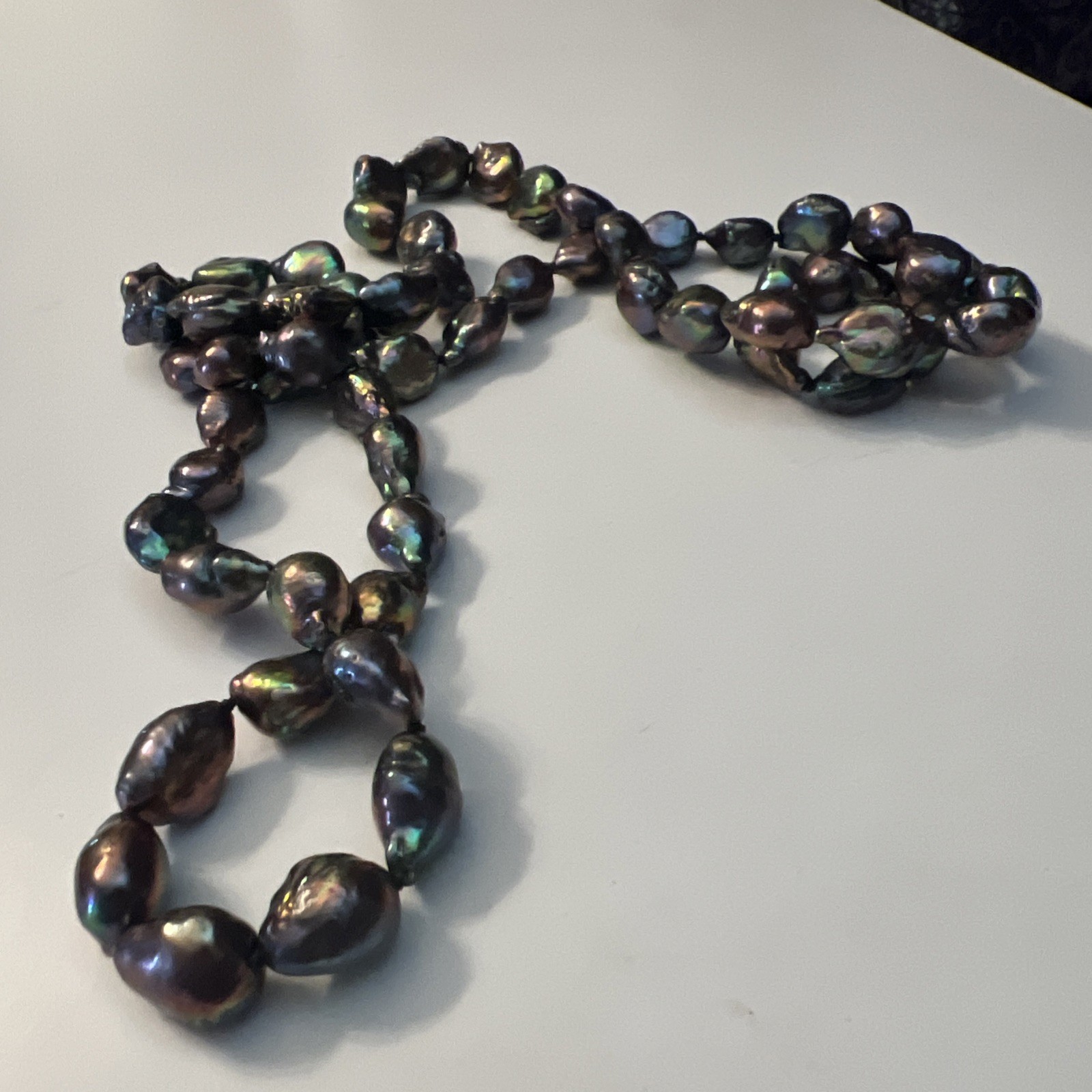 Multicolor Black Peacock Pearl Necklace Baroque 19 inch Potato Hand Knotted OOAK
