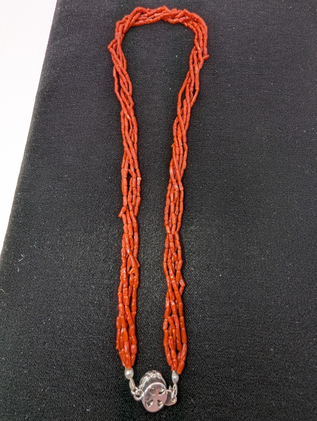 Coral Necklace 5 Strand Vintage Undyed Natural Red Coral Small Tube Beads 16.2gm
