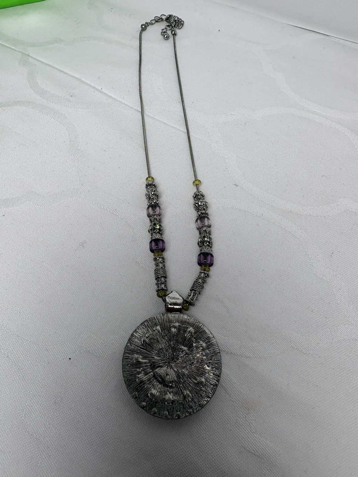 Vintage Flower Rhinestone Pendant Necklace Adjustable Silver Purple Blue