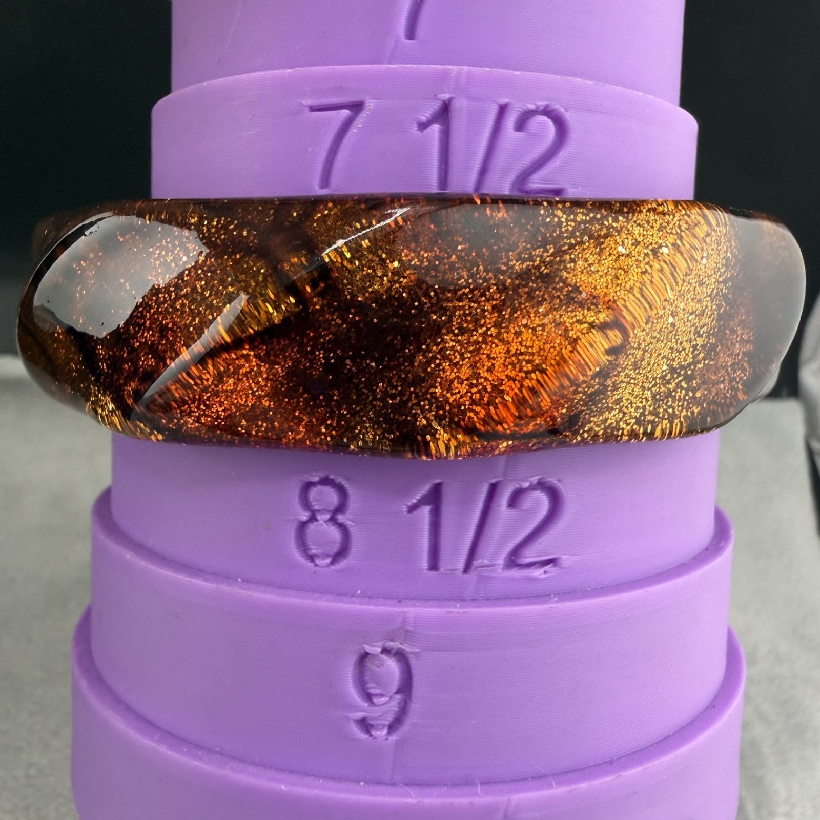 Vintage Chunky Acrylic Bangle Bracelet Glitter Brown Geometric 8.5”