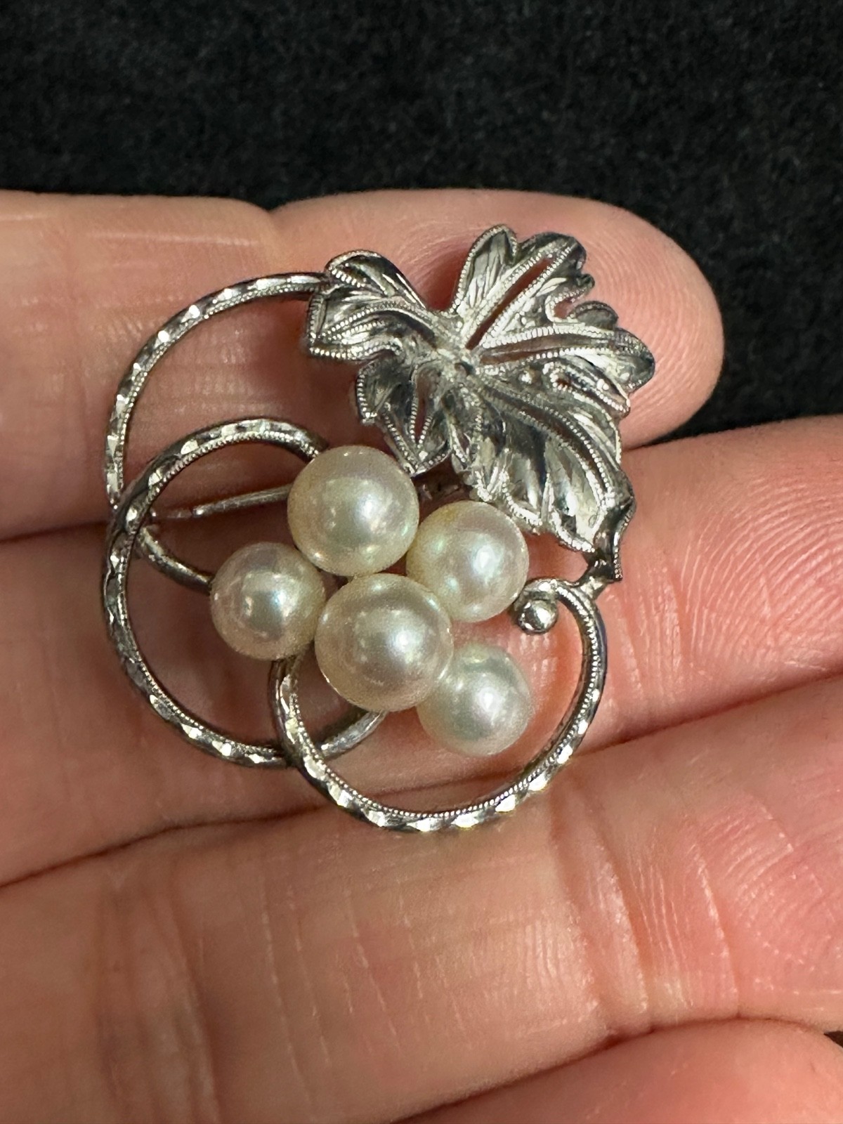 Mikimoto Sterling Pearl, Grape Leaf Pin