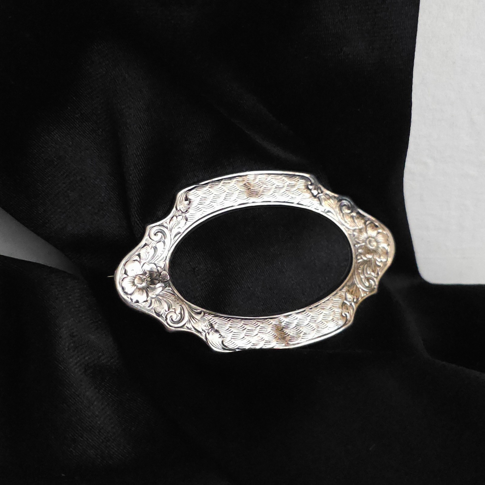 Vintage Antique Victorian Sterling Silver Top 925 Belt Buckle Brooch Pin C Clasp