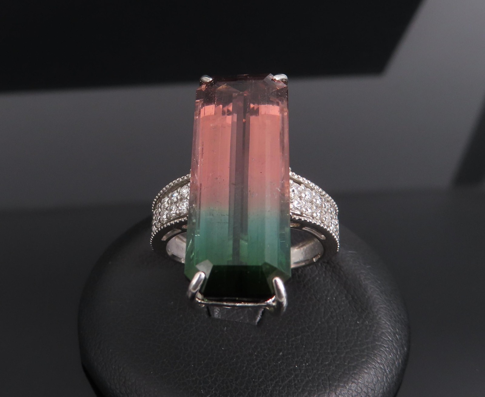 Rare 15.82ct Natural Party Color Tourmaline 0.35ct Diamond Platinum Ring, Size 7