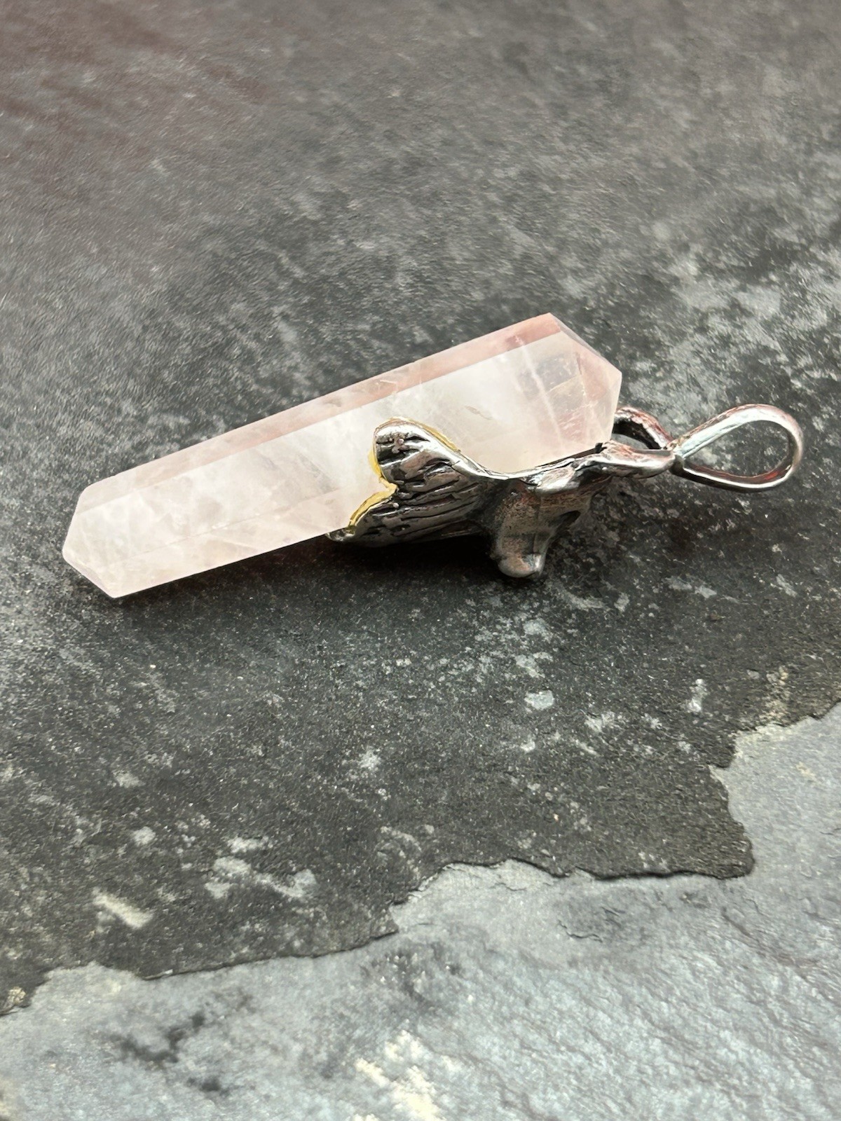 🐮Vintage Sterling Silver Rose Quartz Highland Cow Pendant!