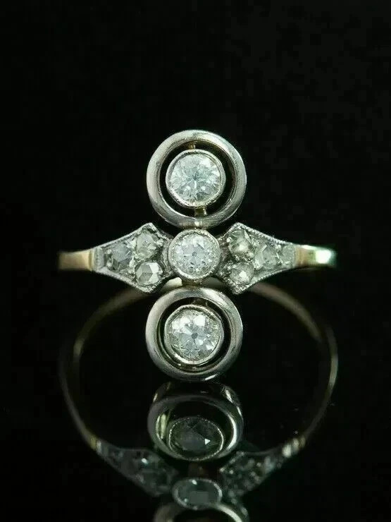 Vintage ArtDeco Style 1.2CT Round LabCreated 3 Stone Engagement Ring 14K Gold FN