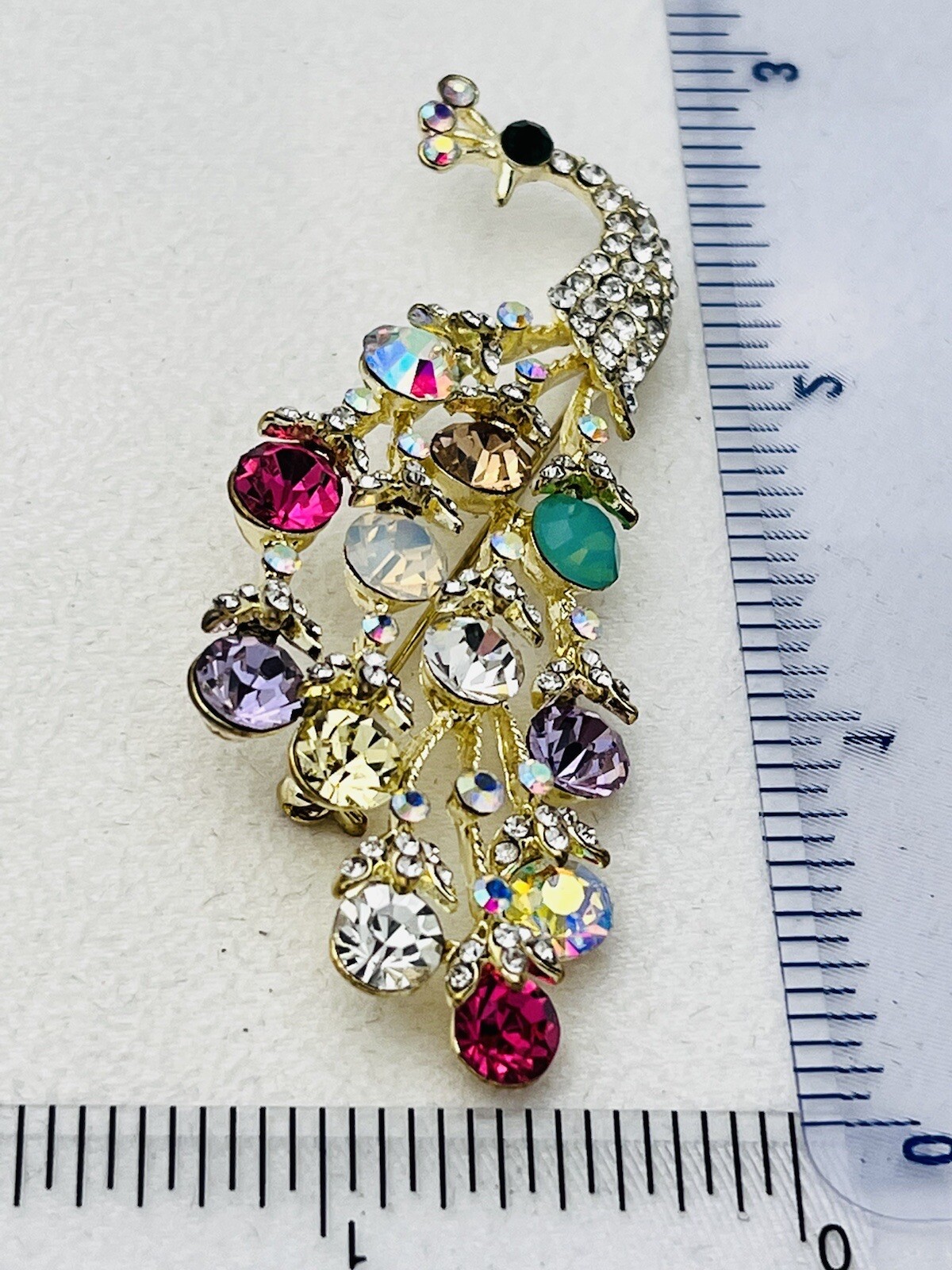 Silver Tone 115 Multicolor Crystal Peacock Pin/Brooch
