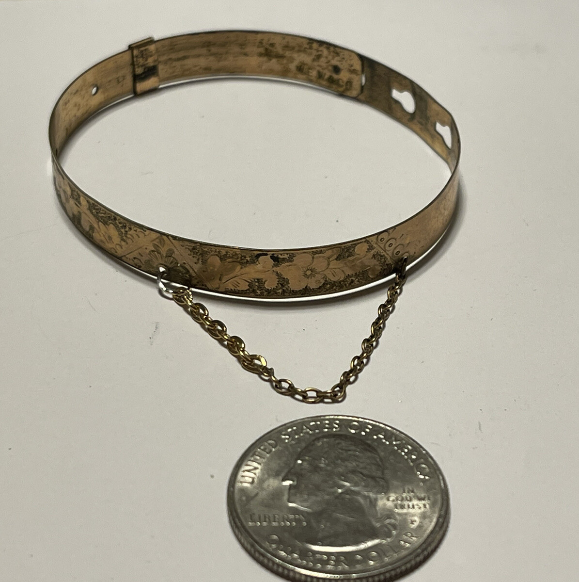 Antique Victorian Edwardian Hearts & Flowers Etched Buckle Bracelet Adjust 6-7”