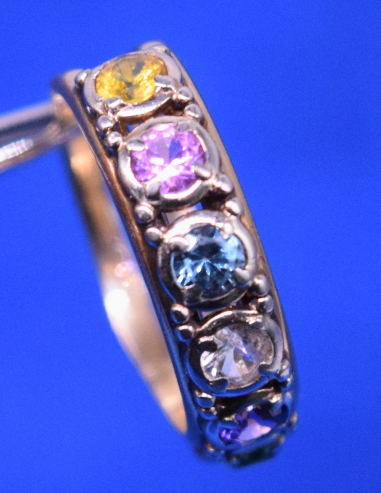 Vtg Guertin Brothers GB-14K Yellow Gold Mother’s Dbl Band Ring 7 Stones Size 9
