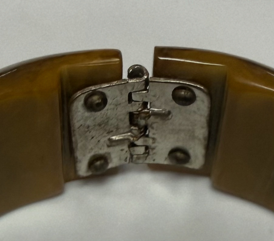 Vintage Verified Bakelite Hinged Clamper Bracelet Marbled Butterscotch Yellow