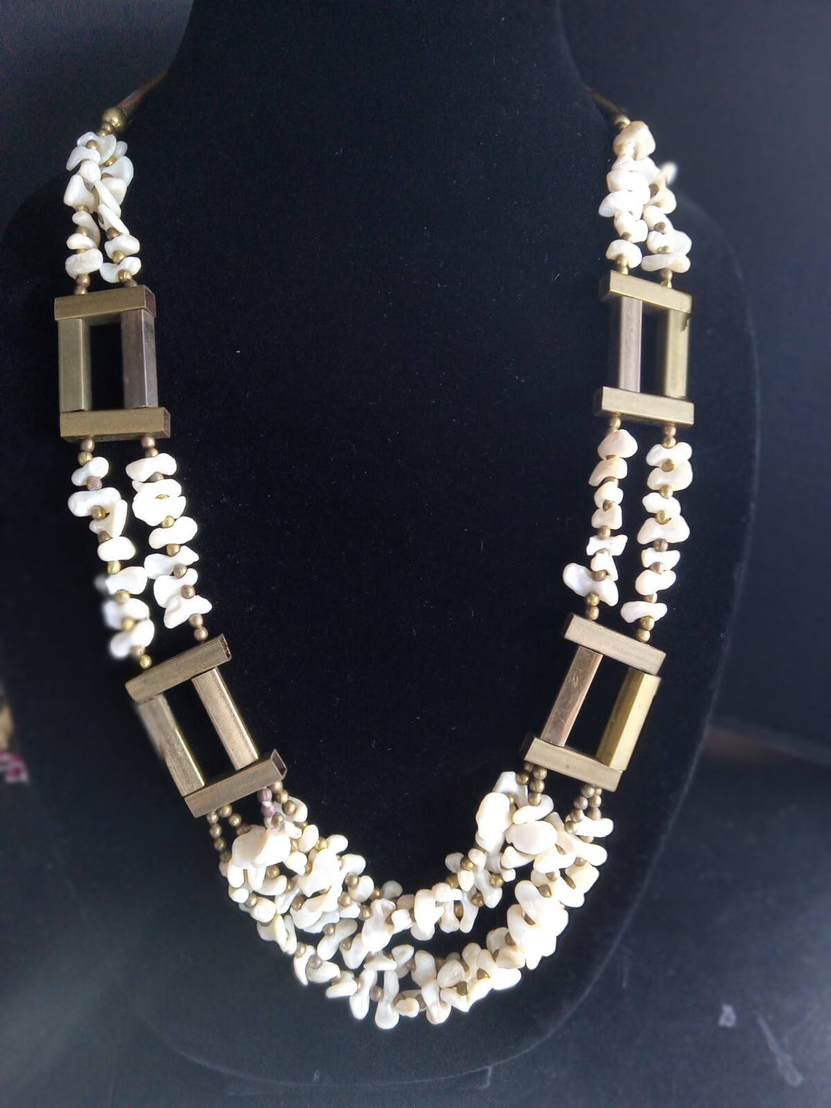 Vintage bronze and shell necklace Statement piece. See photos