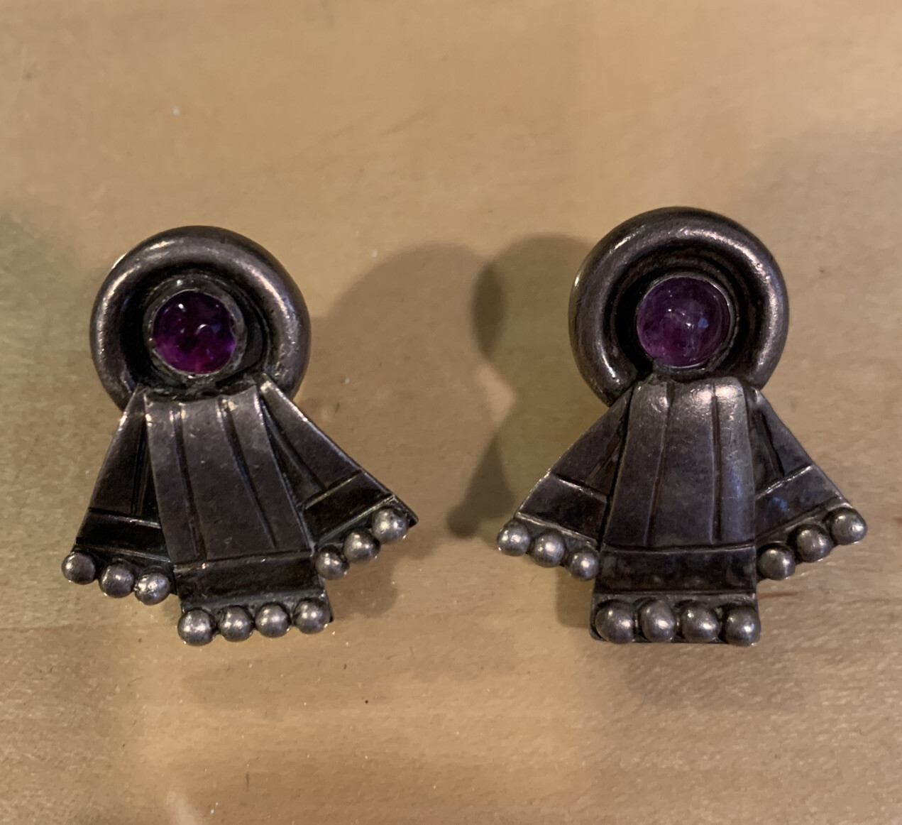 sterling silver tribal vintage earrings Circa 1940-1950 Screw-in Back Post
